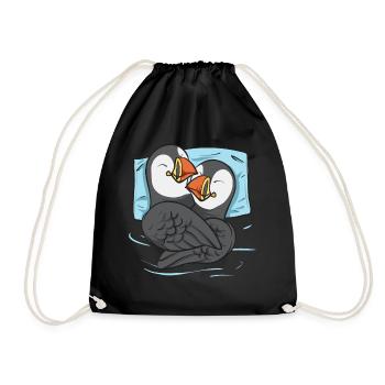puffin puffin auke birds Lunde - Drawstring Bag - black - Front