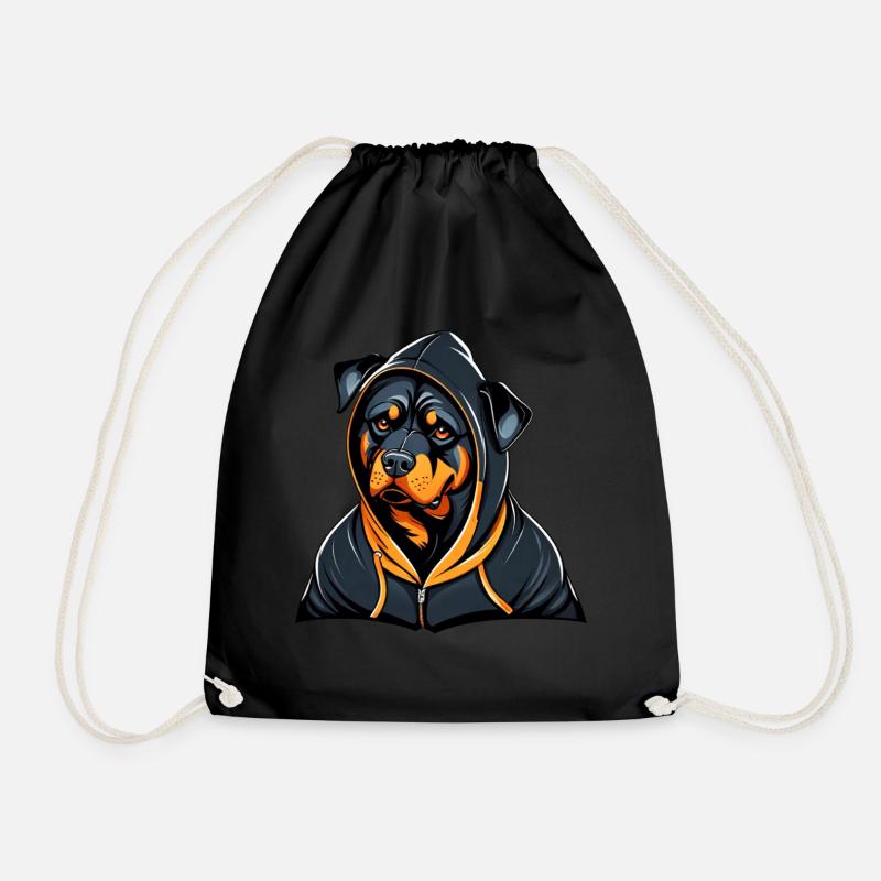 Rottweiler hoodie on - Drawstring Bag - black