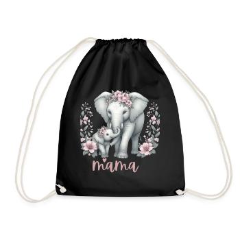 Mama Heart Floral Wreath Elephant Baby Shower - Turnbeutel - Schwarz - Vorne