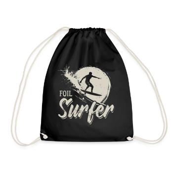 Foil Surfer - Welle - Surfer - Geschenk - Turnbeutel - Schwarz - Vorne