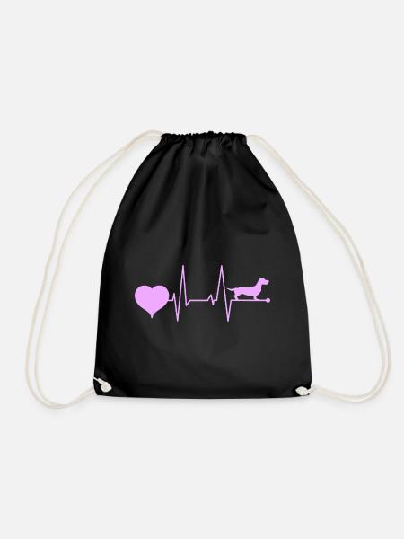 Dachshund Wire-haired Dachshund Mama Heartbeat Pink - Drawstring Bag - black