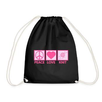 Knitting Stricken Sprüche Lustige Peace Liebe Pink - Turnbeutel - Schwarz - Vorne