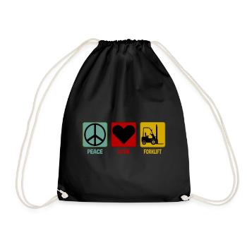 Stapler Staplerfahrer Peace Love Spruch - Turnbeutel - Schwarz - Vorne