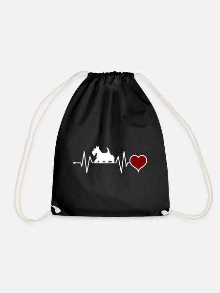 Scottish Scottish Terrier Dog Heartbeat - Drawstring Bag - black
