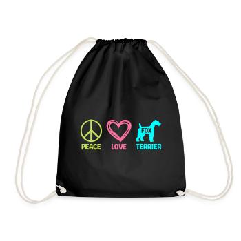 Foxterrier Hund Peace Love Liebhaber Geschenk - Turnbeutel - Schwarz - Vorne