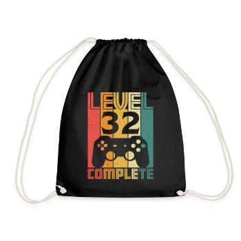 32nd birthday Gamer Level 32 Complete 32 years - Drawstring Bag - black - Front