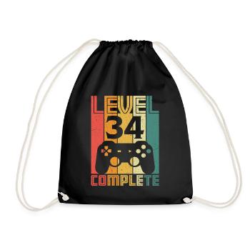 34th birthday Gamer Level 34 Complete 34 years - Drawstring Bag - black - Front