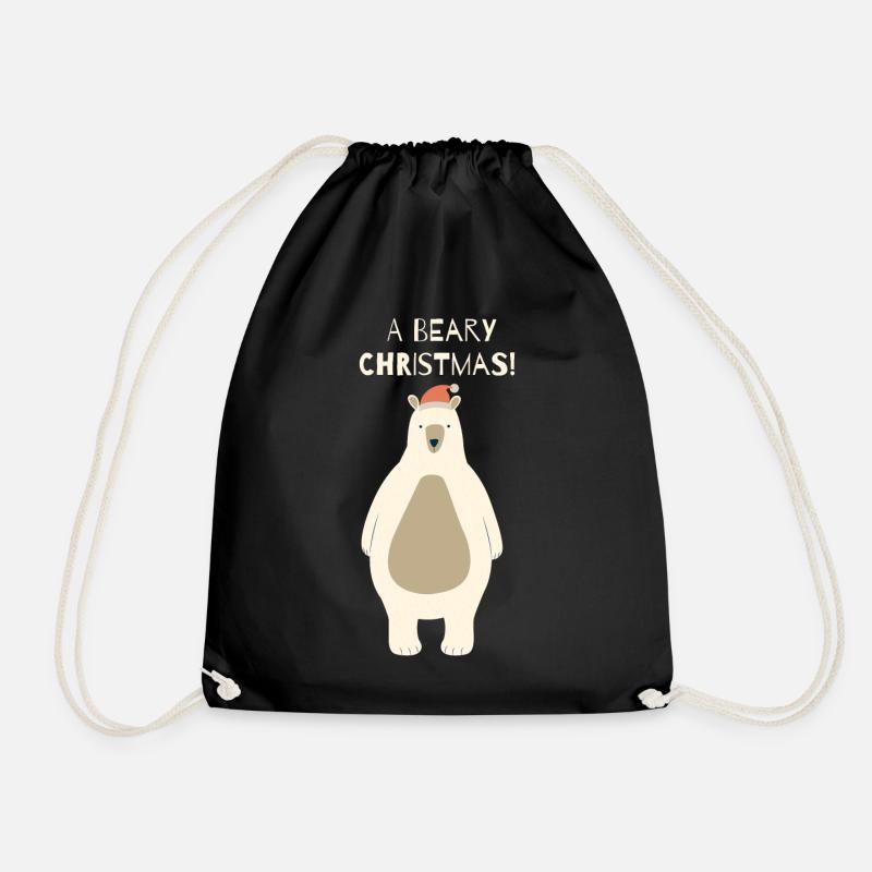 Beary Christmas Bear with Santa Hat - Drawstring Bag - black