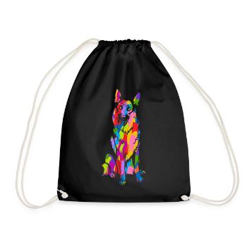 German Shepherd Colorful Retro Rainbow Retro - Drawstring Bag - black - Front