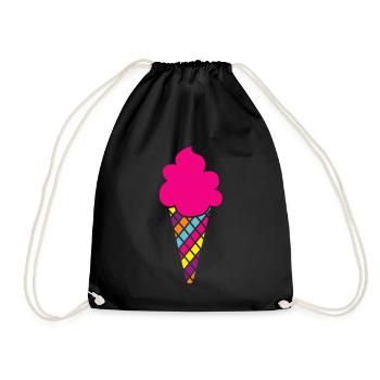 Eistüte bunt Icecream Waffel Sommer Fun Fan Sweets - Turnbeutel - Schwarz - Vorne