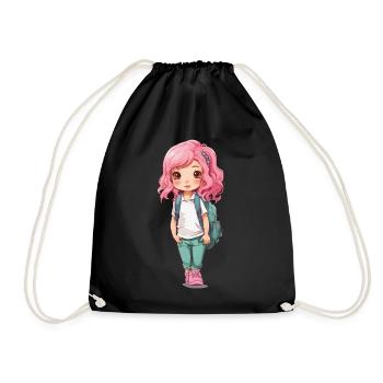 Süßes Schulanfänger Schulweg Cartoon Design - Turnbeutel - Schwarz - Vorne