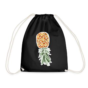 Upside-down Pineapple – Tropical Illustration - Drawstring Bag - black - Front