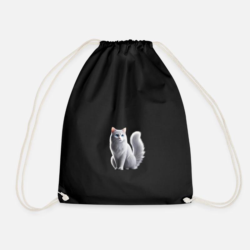 Cat White Blue Eyes - Drawstring Bag - black