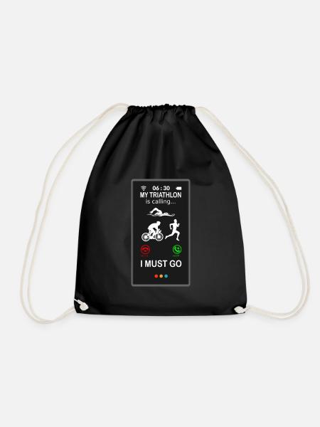 Triathlon is Calling funny funny saying - Drawstring Bag - black