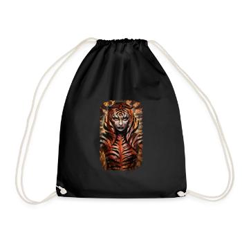 Wild Jungle Tiger Spirit Fantasy Artwork - Drawstring Bag - black - Front