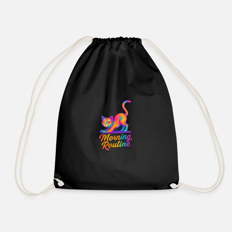 Morning Routine Cat Yoga - Drawstring Bag - black