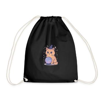 Astro Cat with Crystal Ball - Drawstring Bag - black - Front