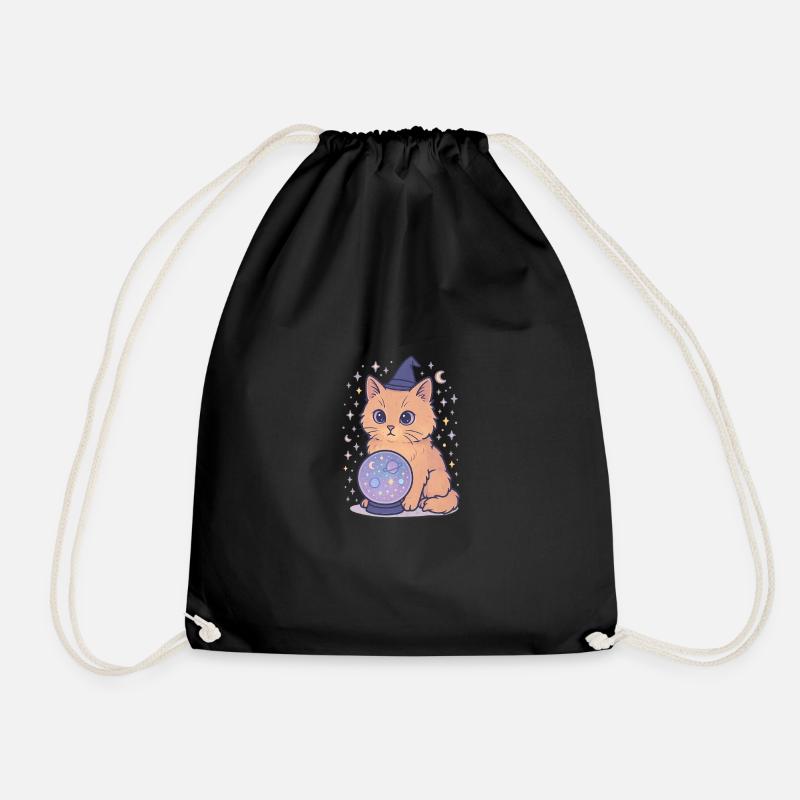 Astro Cat with Crystal Ball - Drawstring Bag - black
