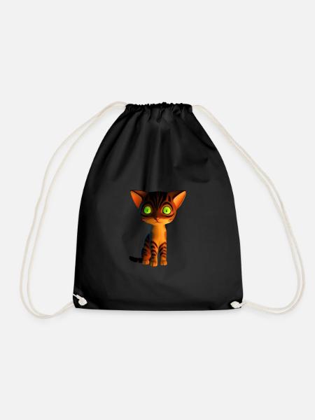 Green-eyed sad kitten - Drawstring Bag - black