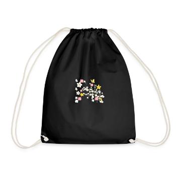 cherry blossom,flowers,blossom,floral,butterfly - Drawstring Bag - black - Front