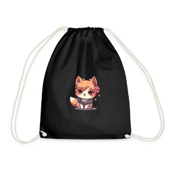 Japanese dog Shiba Inu girl with bandana - Drawstring Bag - black - Front