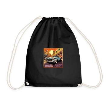 Road Trip,Car,America,Catoon Look - Drawstring Bag - black - Front