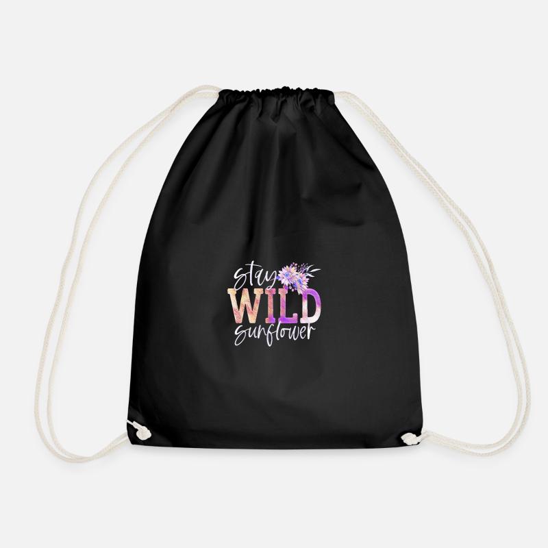 Stay Wild sunflower - Drawstring Bag - black