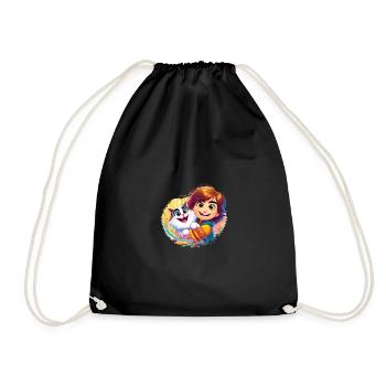 Fille avec chat mignon coloré - Sac de sport léger - noir - Devant
