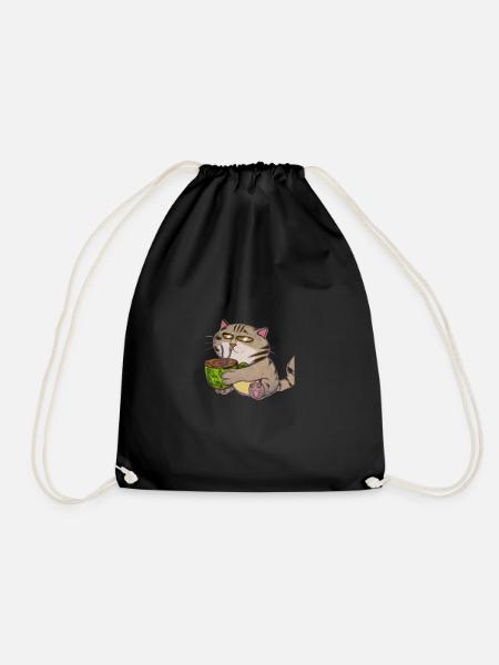 Cat is drinking a coffee - Drawstring Bag - black