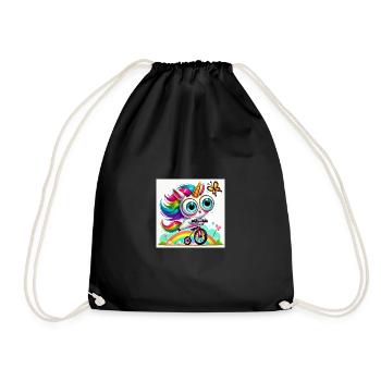 Funny unicorn on bike - Drawstring Bag - black - Front