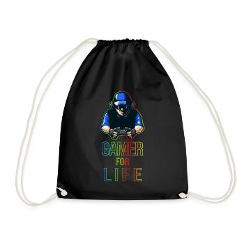 Gamer For Life Geschenk für Gamer & Zocker - Turnbeutel - Schwarz - Vorne
