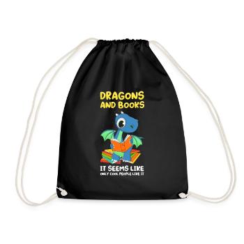 Drache Drache und Buch Drachenliebhaber Geschenk - Turnbeutel - Schwarz - Vorne