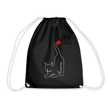 Katzenherz - Katzenliebhaber Geschenkidee - Turnbeutel - Schwarz - Vorne