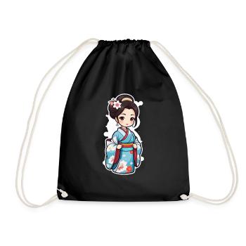 Japanerin im Kimono - Japan - Manga - Turnbeutel - Schwarz - Vorne