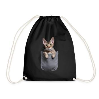 Devon Rex Katze in der Tasche Geschenk - Turnbeutel - Schwarz - Vorne