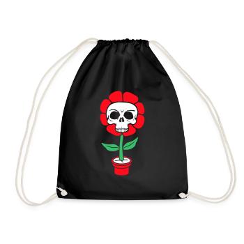 Evil Halloween Flower Skull Skull Horror Pot - Drawstring Bag - black - Front