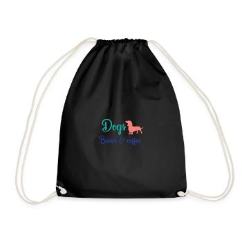 Dogs Books and Coffee, Dog Tshirt, Dog Mom, - Drawstring Bag - black - Front