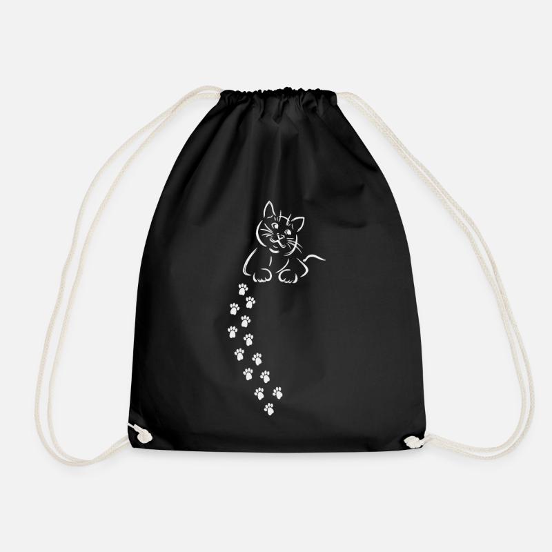 Cat Cat Cat Cat Cat Paw Imprint - Drawstring Bag - black