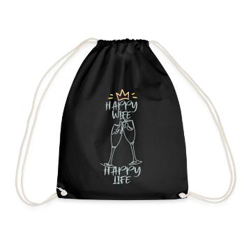 Happy wife, happy life. Sekt Krone Fun - Drawstring Bag - black - Front