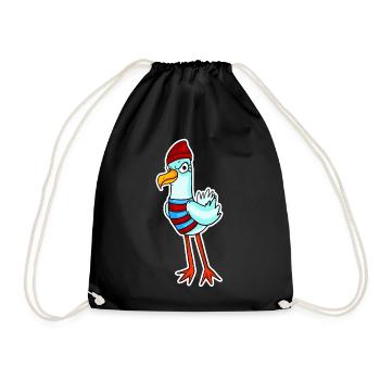 North Sea Seagull Motif Bird - Drawstring Bag - black - Front