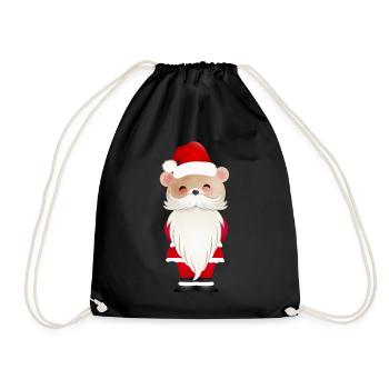 LITTLE CHRISTMAS BEAR WITH SANTA HAT AND BEARD - Drawstring Bag - black - Front