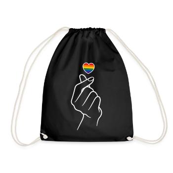 Pride Herz Regenborgen Fingerherz  - Turnbeutel - Schwarz - Vorne
