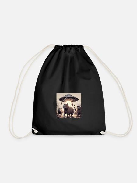 UFO & capybaras - Drawstring Bag - black