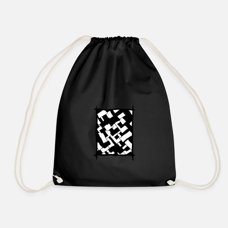 black-white crossed roofs - Drawstring Bag - black