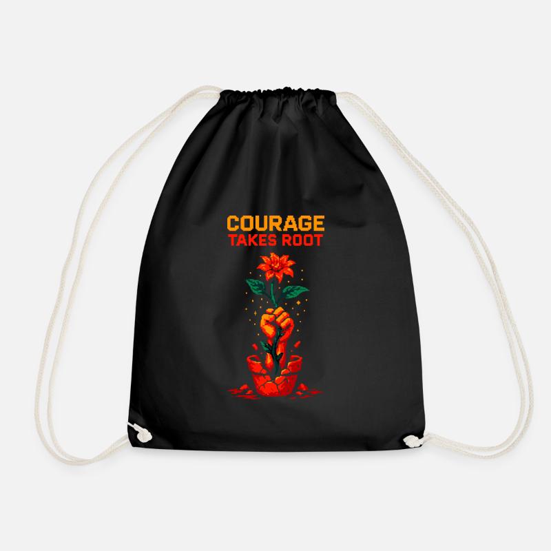 Courage Takes Root – Pixel Art Strength Tee - Drawstring Bag - black