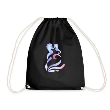 blaue Seepferdchen - Mutter + Kind - Turnbeutel - Schwarz - Vorne