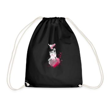 cat, pink,watercolor, painting,graffiti,deaf,bird - Drawstring Bag - black - Front