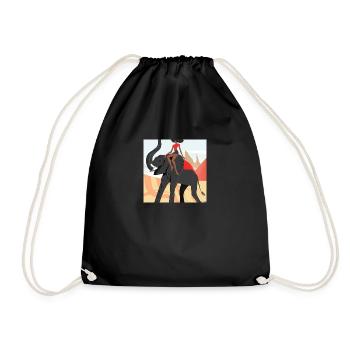 girl riding elephant - Drawstring Bag - black - Front