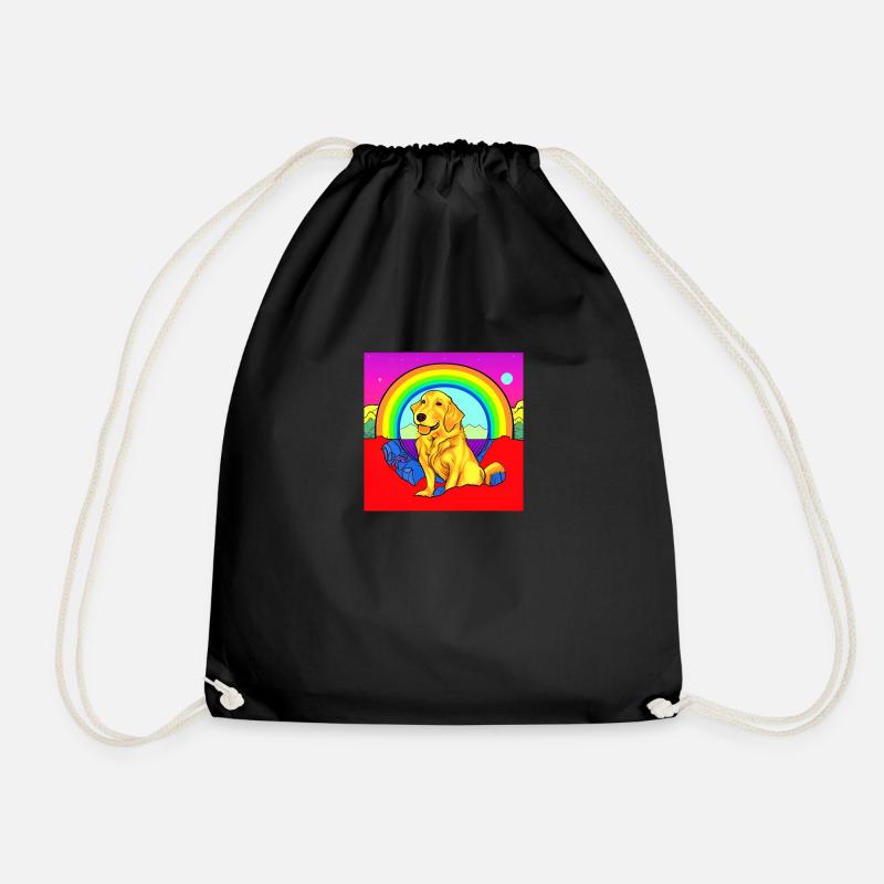 Golden Retriever Rainbow for Dog Lovers - Drawstring Bag - black