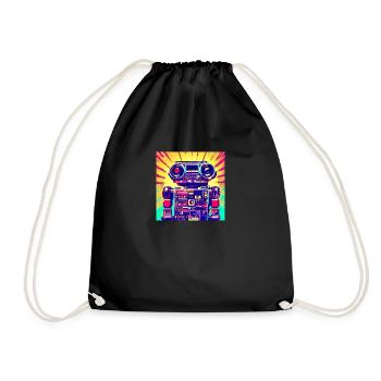 Pop Art Style Robot from a stereo system - Drawstring Bag - black - Front